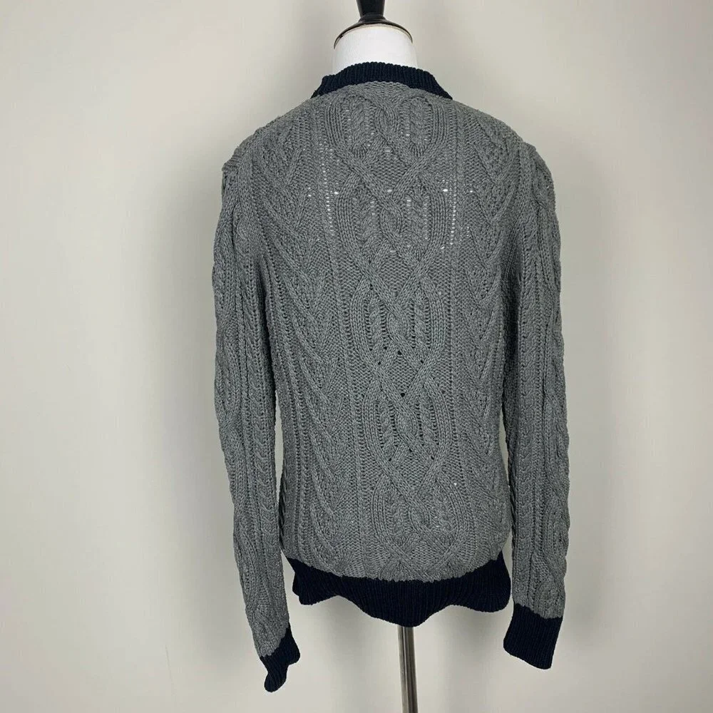 J.Crew Grey And Navy Blue Cable Knit Mock Neck Sweater Womens Size Small